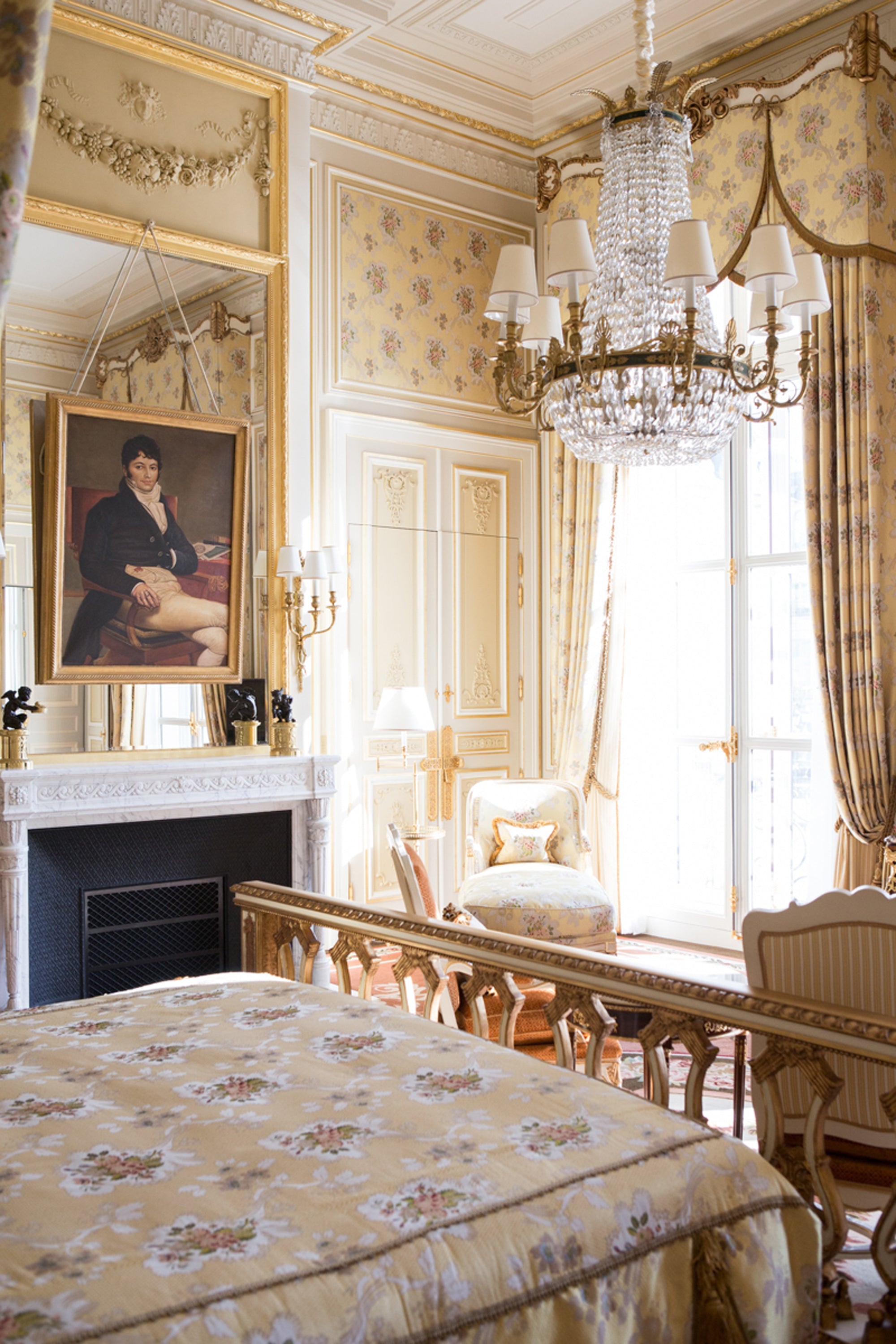 Ritz Paris hotel suite bedroom details, natural textures and soft lighting — hotel photography by Carla Coulson